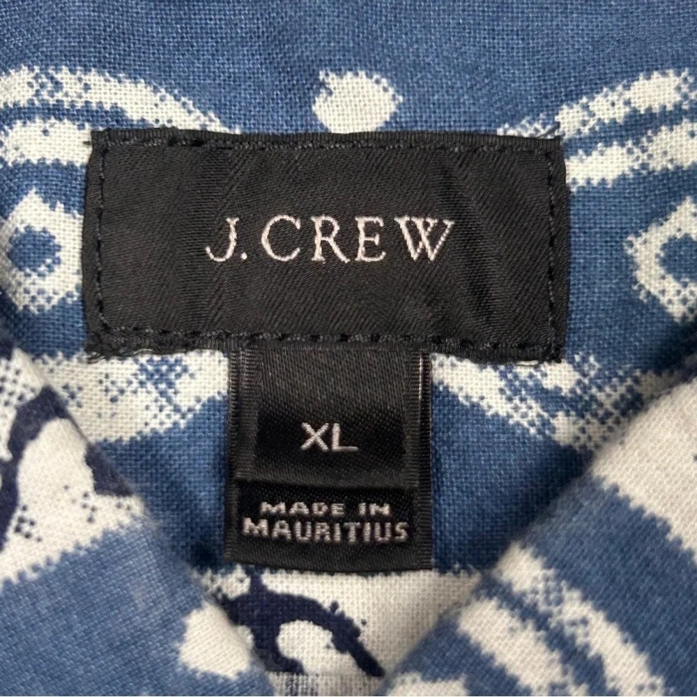 J Crew Blue Geometric‎ Shirt XL Short Sleeve Casual Summer Button Up Mens